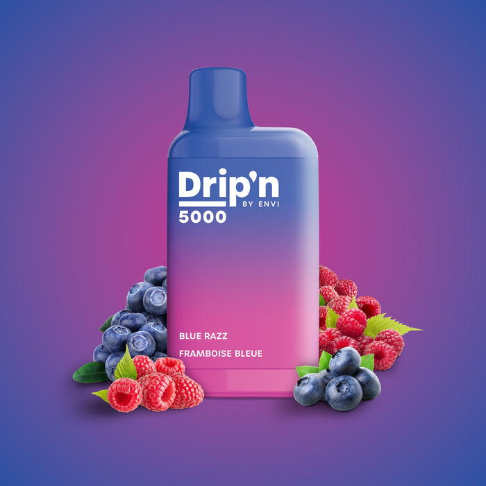 Drip'n BAR 5000 Puff Disposable Vape Box of 6 by ENVI Federal Excise Tax ONE Blue Razz