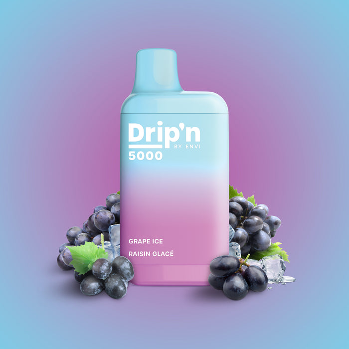 Drip'n BAR 5000 Puff Disposable Vape Box of 6 by ENVI Federal Excise Tax ONE Grape Ice