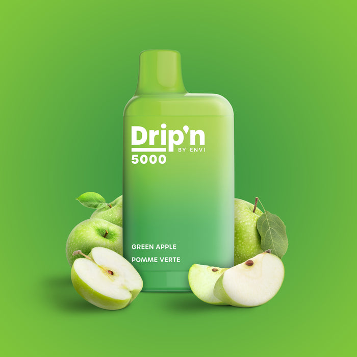 Drip'n BAR 5000 Puff Disposable Vape Box of 6 by ENVI Federal Excise Tax ONE Green Apple