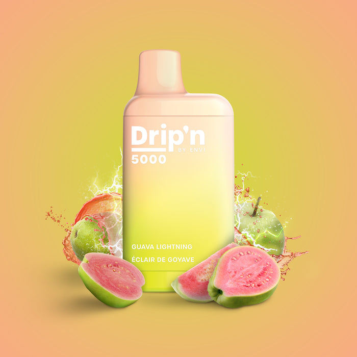 Drip'n BAR 5000 Puff Disposable Vape Box of 6 by ENVI Federal Excise Tax ONE Guava Lightning