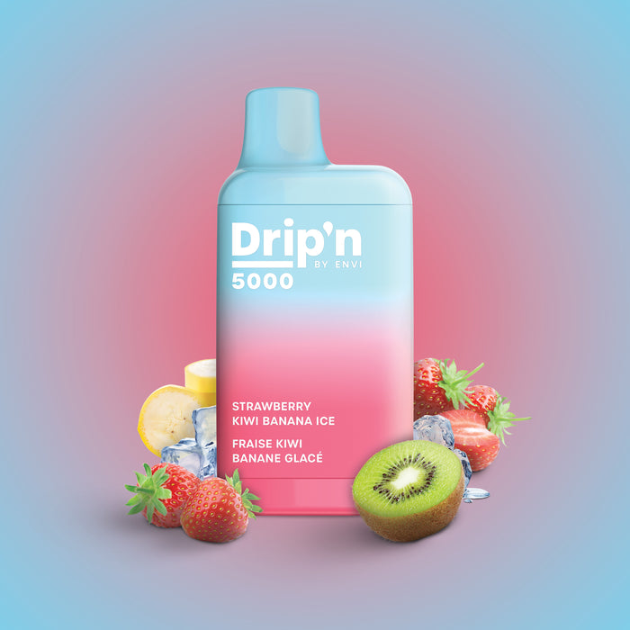 Drip'n BAR 5000 Puff Disposable Vape Box of 6 by ENVI Federal Excise Tax ONE Strawberry Kiwi Banana Ice