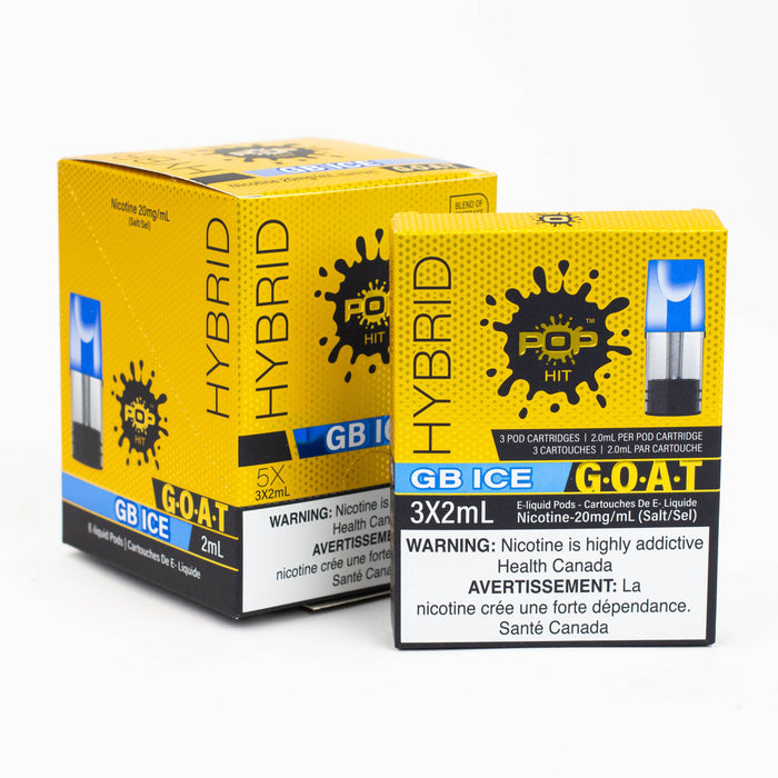 Pop Hit HYBRID G.O.A.T STLTH Compatible Pods Box of 5 packs (20 mg/mL) Federal Excise Tax ONE GB Ice