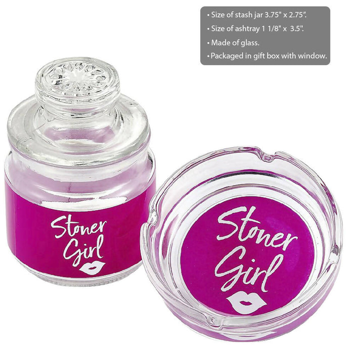 ASHTRAY AND STASH JAR SET - PINK STONER GIRL DESIGN