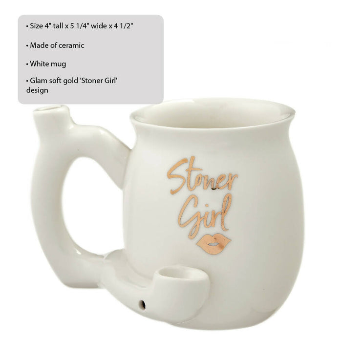 ROAST AND TOAST STONER GIRL PIPE MUG - WHITE WITH GOLD PRINT