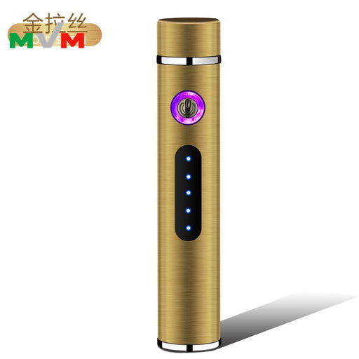 Portable Electronic Lighter USB Arc pipe Lighter with LED Button and Battery Indicator [MLT233] Lighters Canadian Distributor Gold
