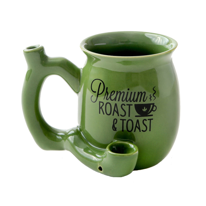 PREMIUM ROAST & TOAST PIPE MUG - GREEN WITH BLACK PRINT Quartz hand pipe Roast and Toast Gifts