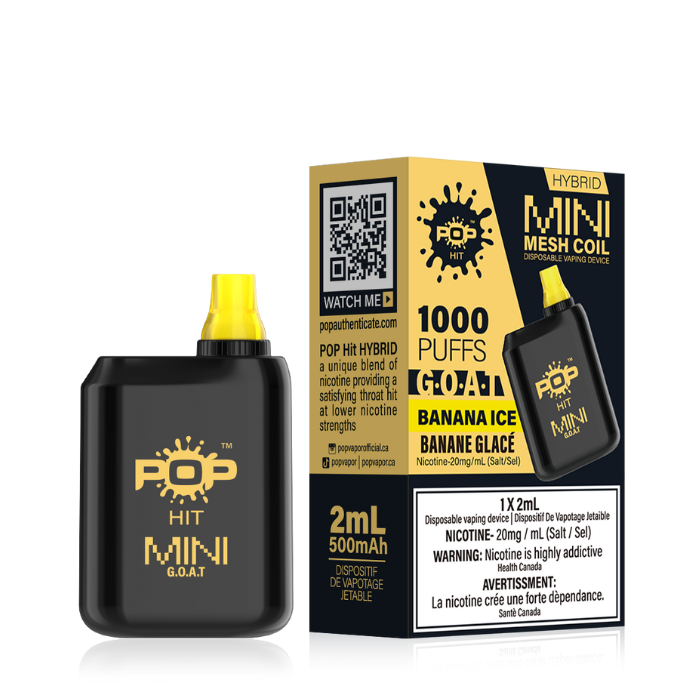 Pop Box Mini 1000 Disposable Vape Device Box of 10 Federal Excise Tax ONE Banana Ice (GOAT)