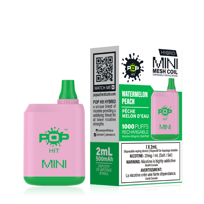 Pop Box Mini 1000 Disposable Vape Device Box of 10 Federal Excise Tax ONE Watermelon Peach