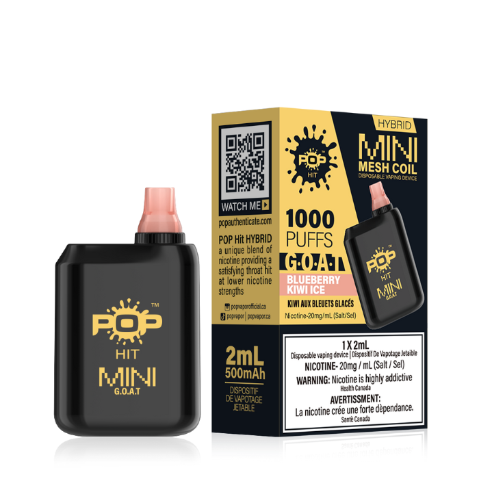 Pop Box Mini 1000 Disposable Vape Device Box of 10 Federal Excise Tax ONE Blueberry Kiwi Ice (GOAT)