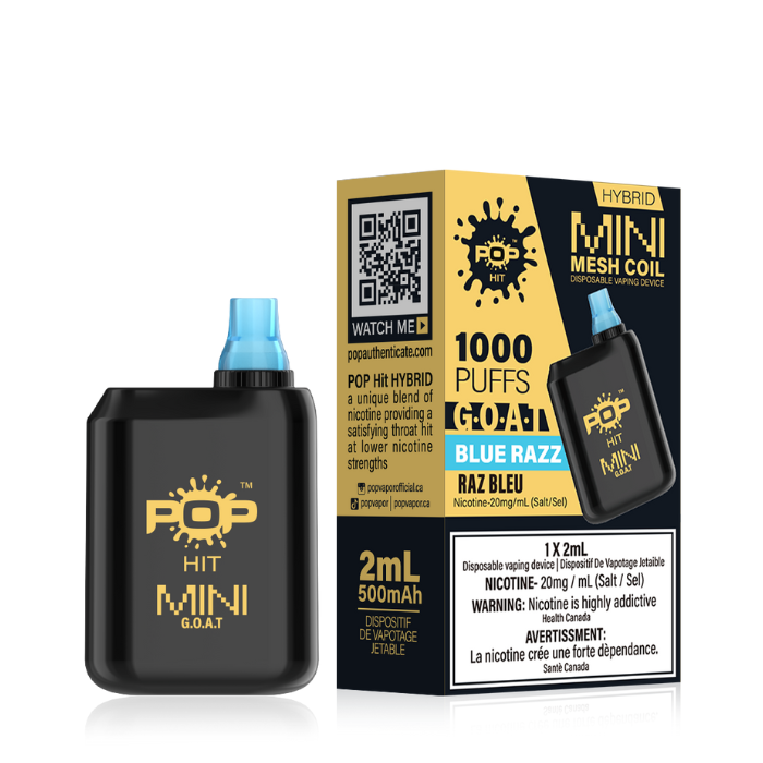 Pop Box Mini 1000 Disposable Vape Device Box of 10 Federal Excise Tax ONE Blue Razz (GOAT)