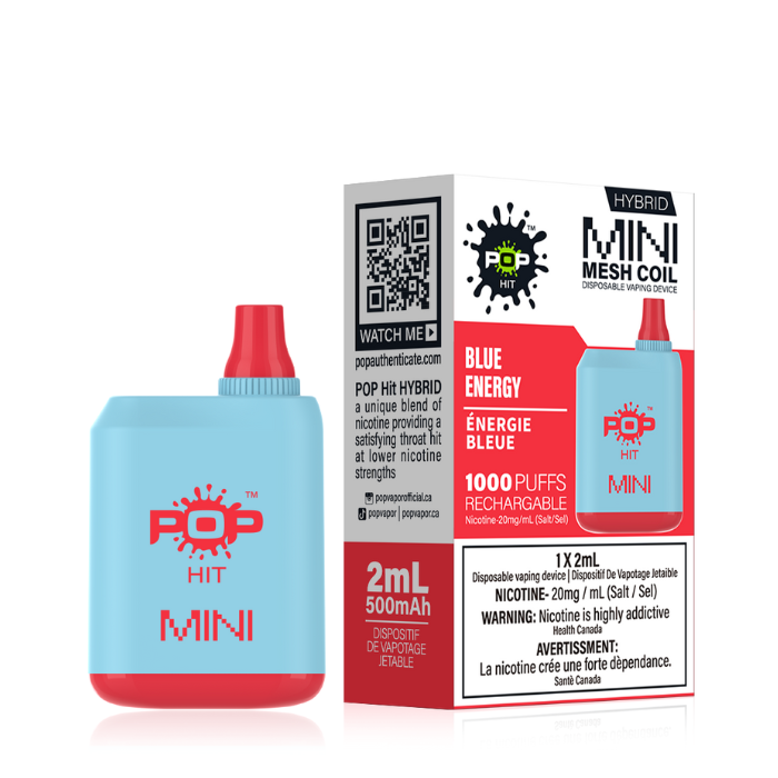 Pop Box Mini 1000 Disposable Vape Device Box of 10 Federal Excise Tax ONE Blue Energy
