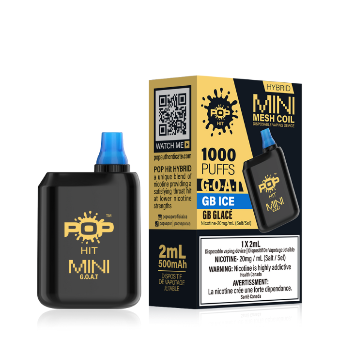 Pop Box Mini 1000 Disposable Vape Device Box of 10 Federal Excise Tax ONE GB Ice (GOAT)