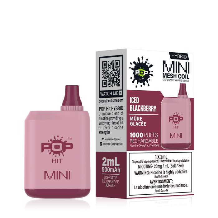 Pop Box Mini 1000 Disposable Vape Device Box of 10 Federal Excise Tax ONE Iced Blackberry