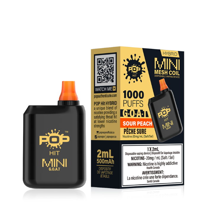 Pop Box Mini 1000 Disposable Vape Device Box of 10 Federal Excise Tax ONE Sour Peach (GOAT)