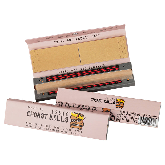Natural Hemp Rolling Papers - Choast Rolls Kings, Carton of 22 booklets, - King Size Quality Rolling Papers with Filter Tips and Magnet Lid- - One Wholesale