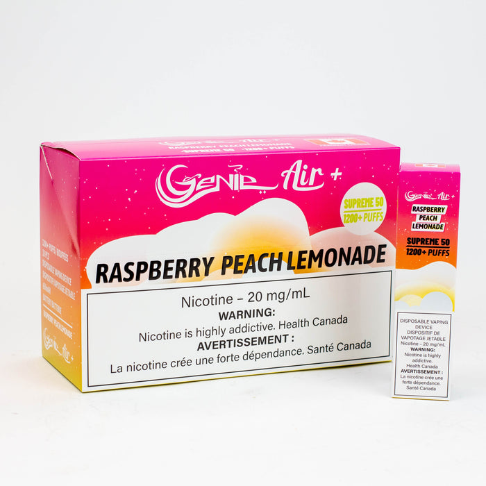 Genie Air+ SUPREME 50 disposable 1200 Puff 20 mg/mL Disposable Vape ONE Raspberry Peach Lemonade