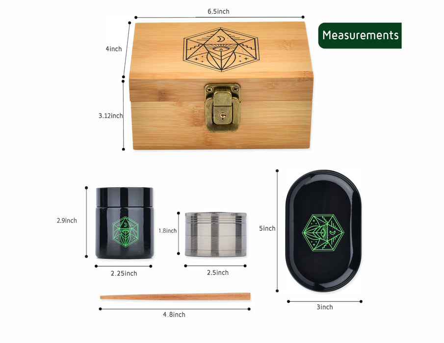 Vintage Stash Box Bundle - Ancient Symbol Design - Grinder - Rolling Tray - Airtight & UV Protecting Glass Jar - Accessory Gift Kit - Secure Storage Box - Lock & Key - Leaf-Way Brand Accessories- - One Wholesale
