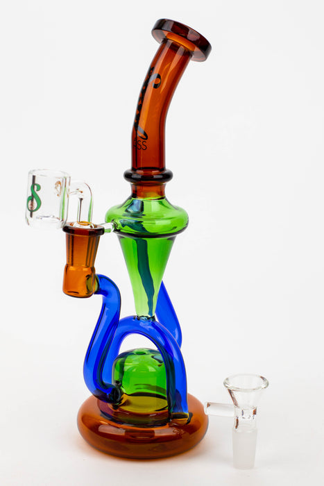 10" SOUL Glass 2-in-1 recycler [S2062]-Green/Amber - One Wholesale