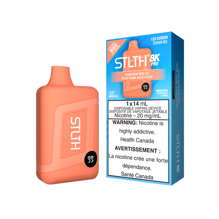 [ON] STLTH 8K PRO Disposable 20mg Box of 5 Ontario Excise Tax ONE PEACH BLUE RAZZ ICE