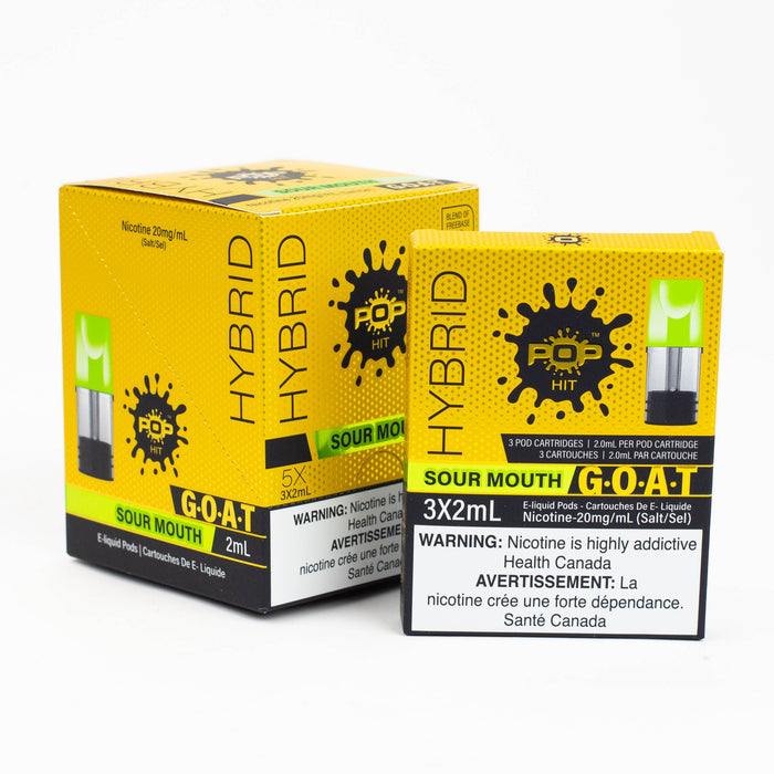 Pop Hit HYBRID G.O.A.T STLTH Compatible Pods Box of 5 packs (20 mg/mL) Federal Excise Tax ONE Sour Mouth (SM)