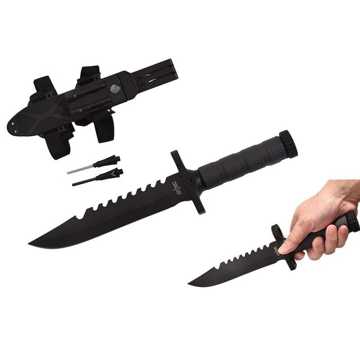 12.75" Tactical Knife with ABS Sheath and Accessories [T22188BK-3] Fixed Blade Knife Canadian Distributor