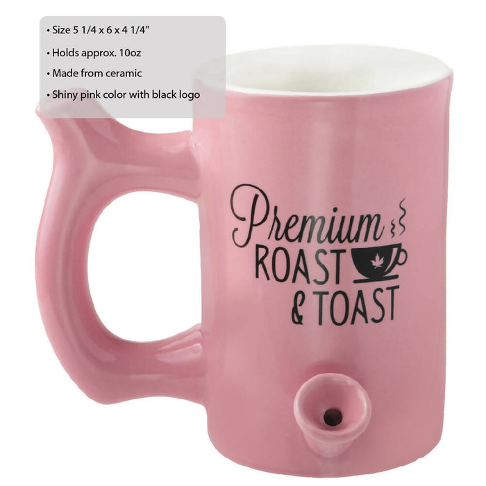 PINK ROAST & TOAST PIPE MUG WITH BLACK PRINT