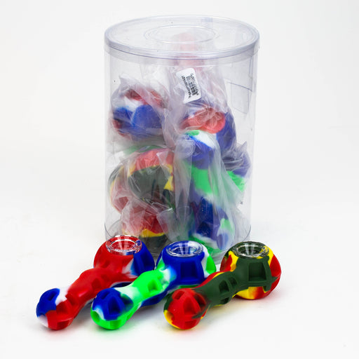 Silicone hand pipe with glass bowl and Dab tool Jar of 10 Silicone Pipe ONE