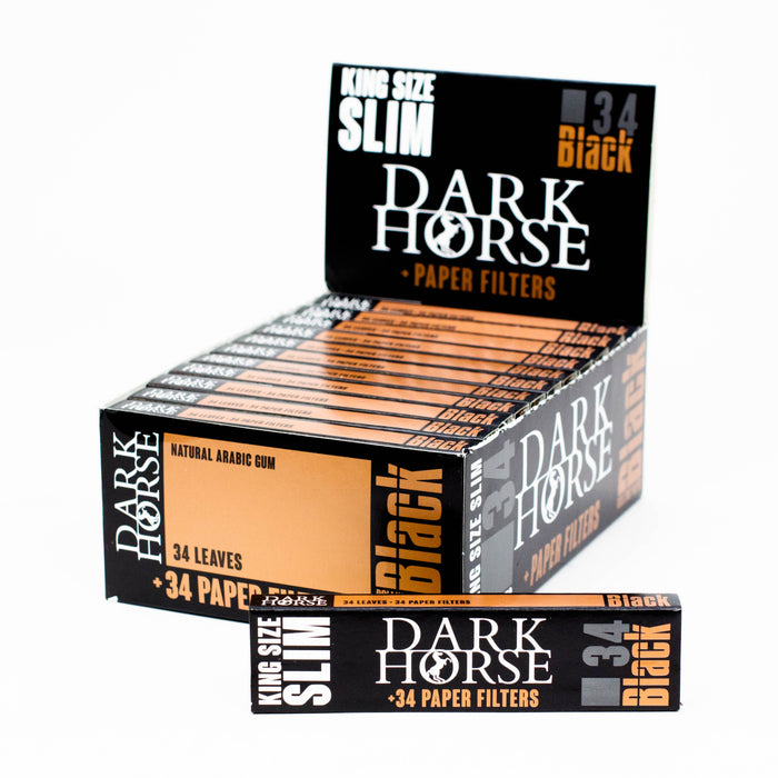 Rolling Paper DARK HORSE king slim Black Paper + Filters with stick - 24 packs King Size BANKA