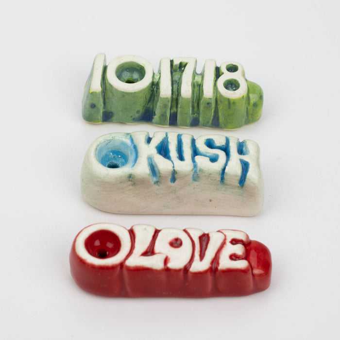 Handmade Ceramic Smoking Pipe [3D LETTERS] Quartz hand pipe Black Piranha Designs