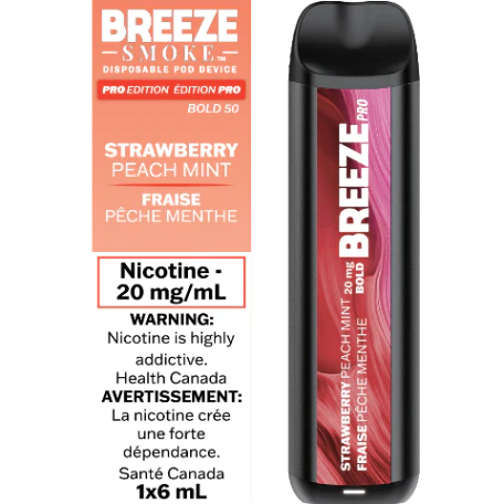 Breeze Pro S50 Disposable 20MG Box of 10 Federal Excise Tax ONE Strawberry Peach Mint