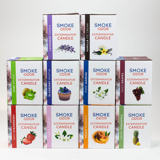 Smoke Odor Exterminator Candle 13 oz Display of 12 Assorted Scent Candles Canadian Distributor