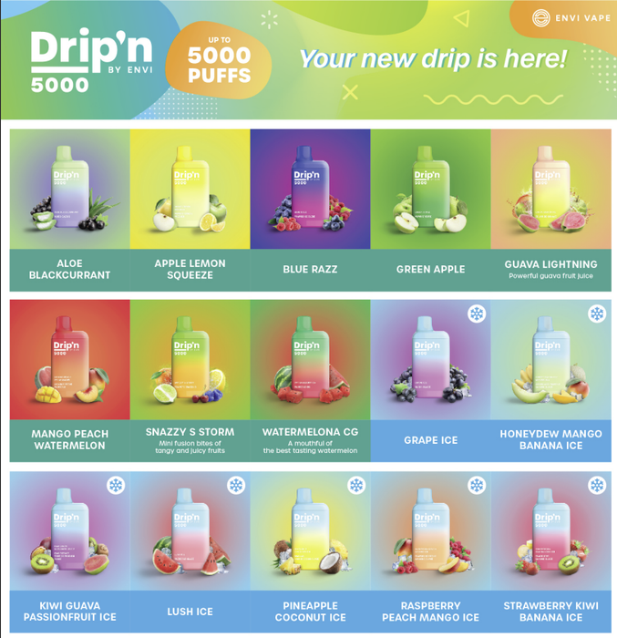 Drip'n BAR 5000 Puff Disposable Vape Box of 6 by ENVI Federal Excise Tax ONE