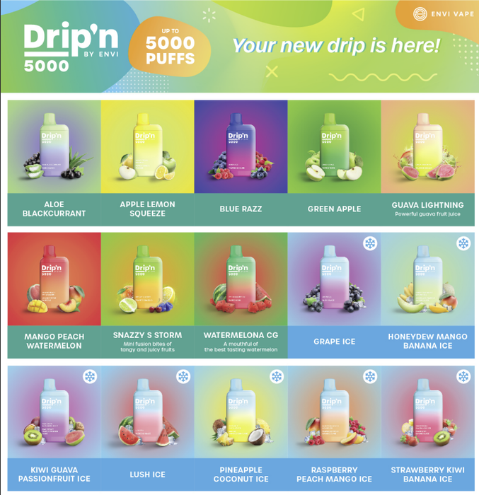 Drip'n BAR 5000 Puff Disposable Vape Box of 6 by ENVI