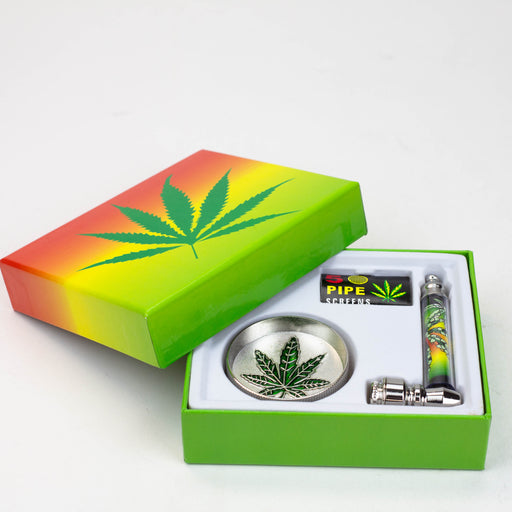 Metal Pipe, Grinder and screen gift set [AK22xx] Metal Hand Pipe Canadian Distributor