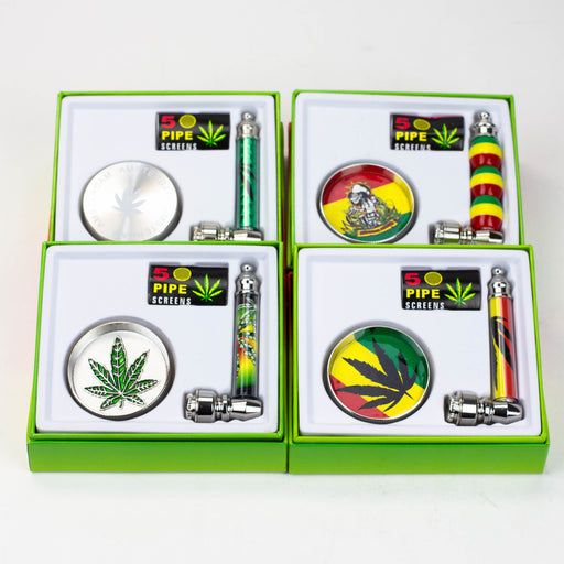 Metal Pipe, Grinder and screen gift set [AK22xx] Metal Hand Pipe Canadian Distributor