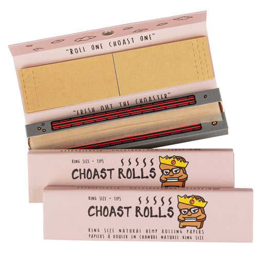 Natural Hemp Rolling Papers - Choast Rolls Kings, Carton of 22 booklets, - King Size Quality Rolling Papers with Filter Tips and Magnet Lid- - One Wholesale