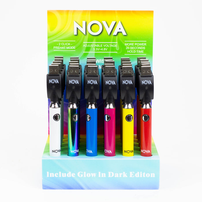 900 mAh Nova Twist Control Vape Battery with USB charger Display of 30 One Wholesale 900 mAh Nova Twist Control Vape Battery with USB charger Display of 30 One Wholesale