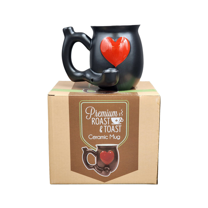 embossed red heart mug - white inside Quartz hand pipe Roast and Toast Gifts