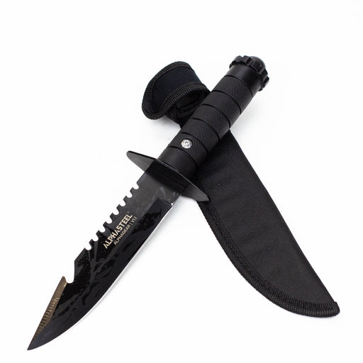ALPHASTEEL Hunting Knife - Black Survival Fixed Blade Knives JJ Distribution