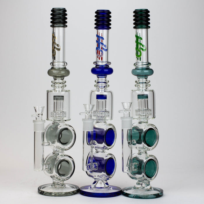 17" H2O Double ring glass water bong [H2O-5006]