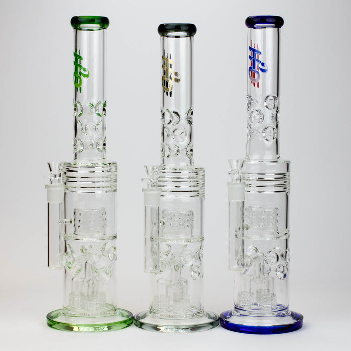 18" H2O glass water bong with triple mini shower head diffuser [H2O-5007] Glass Bong Canadian Distributor