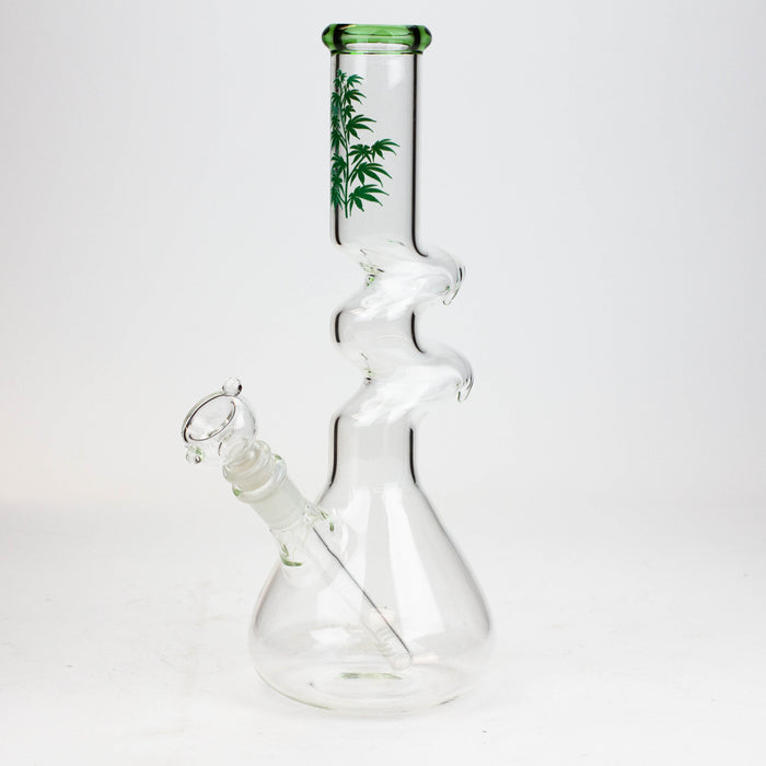 12" Zig-zag water bong -GP1390AST Glass Bong ONE Leaf