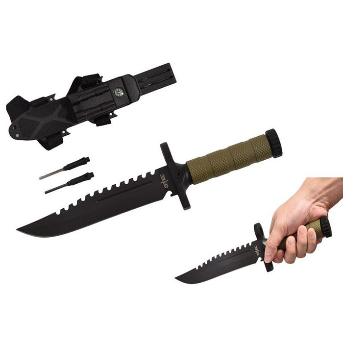 12.75″ Hunting Knife w/ ABS Sheath + Accessories [T22188GN-3] Fixed Blade Knife Canadian Distributor