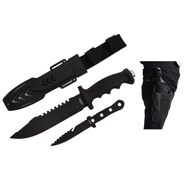11" Tactical Knife with ABS Sheath and 8″ Throwing Knife [T22189BKPB]