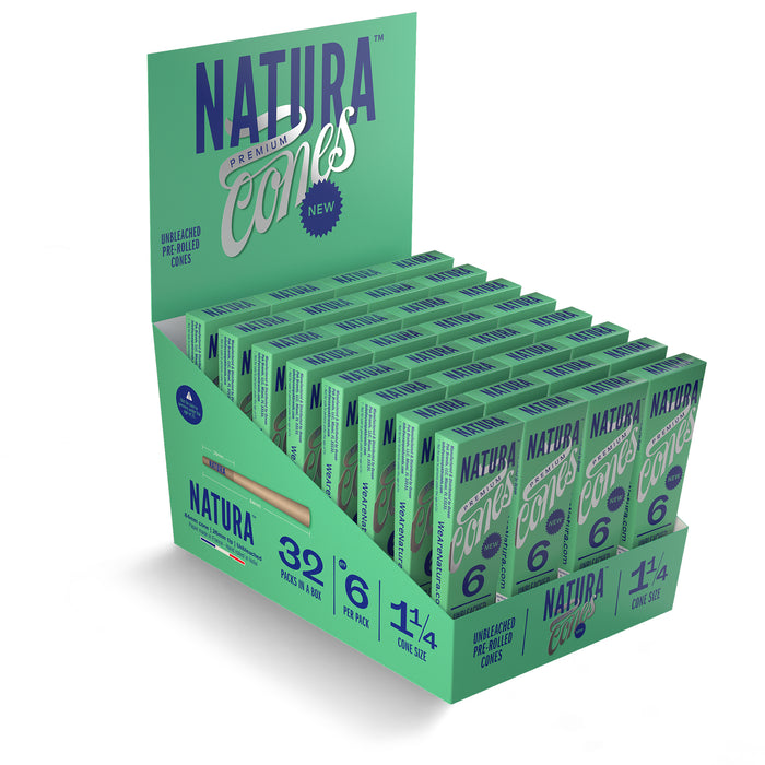 Natura – Unbleached Brown Pre-Rolled Cones Box of 32 ROLLING PAPER NATURA 1 ¼ Size (6 Pack)
