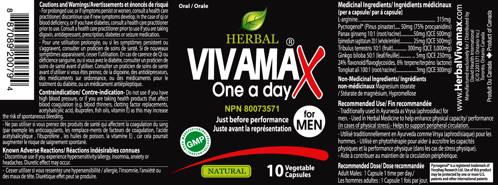 VIVAMAX One a day 10 caps Supplement DAVID HEALTH INTERNATIONAL